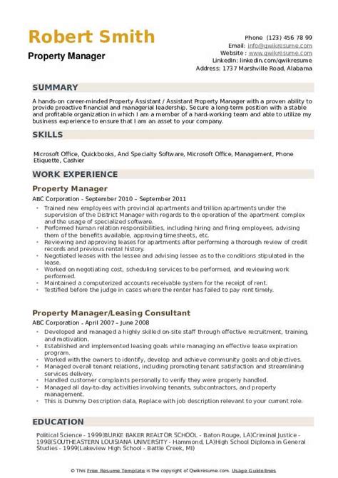 property manager summary resume property management assistant resume