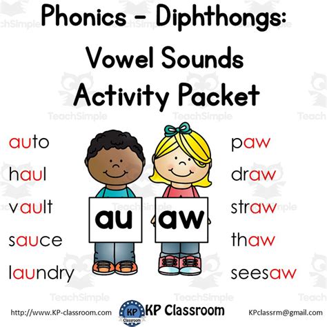 diphthong au aw vowel sounds activity packet  worksheets  kp