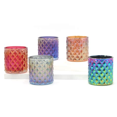 Wholesale Iridescent Luxury Glass Candle Jar For Candle Making High