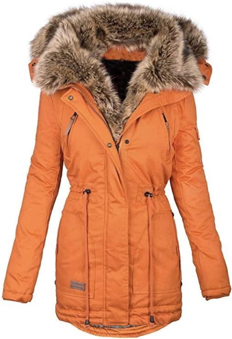 womens padded puffer parka jacket  faux fur collar winter warm thick fleece lined military