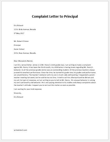 complaint letter  school