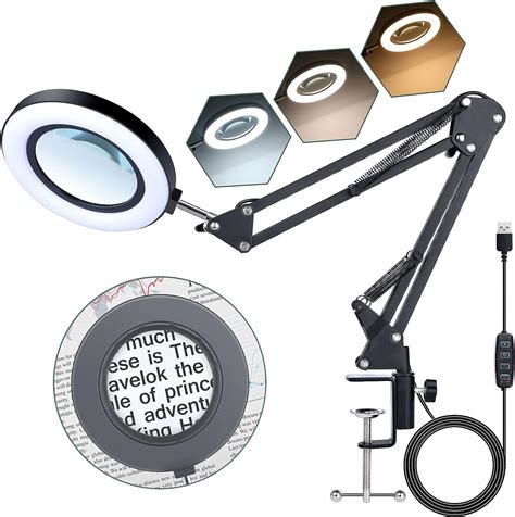 10x Desk Magnifying Glass Lamp Magnifying Glass With Light And Stand 3