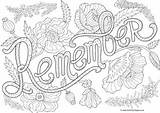 Colouring Remember Doodle Remembrance Pages Poppies Word sketch template