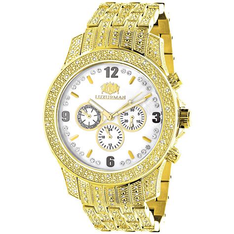 luxurman watches mens real diamond  ct yellow gold plated