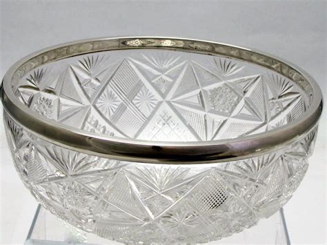 Abp Glass Antique Bowl Hand Cut Crystal Sterling Silver
