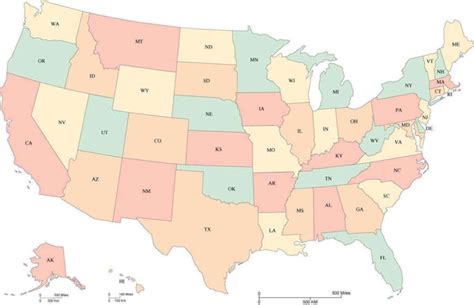 usa multi color map  states  state abbreviations