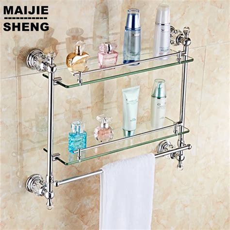 chrome crystal bathroom shower glass shelf bath shower shelf corner rack gold shower holder