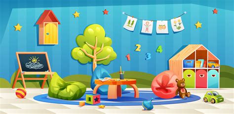 kindergarten playroom interior nursery room  toys  furniture