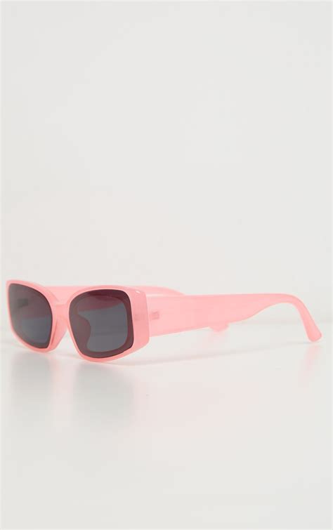 pink rectangle black lens sunglasses prettylittlething usa