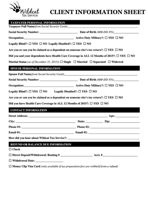 client information sheet printable