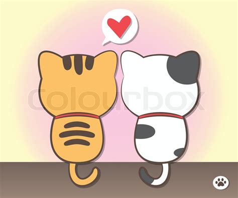 Cat Couple Sitting Back With Heart In Stock Vector