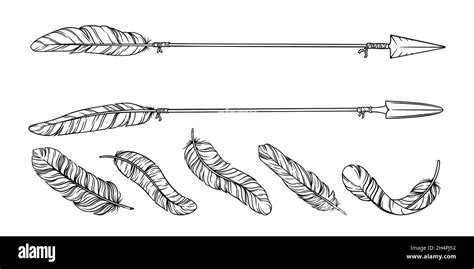 Arrow With Tribal Feathers Decorative Boho Indian Arrowheads And