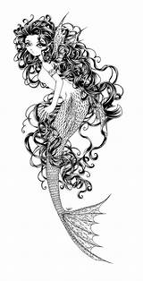 Coloring Fairy Mermaid Mermaids Sureya Mandalas Siren Elfquest Mythical Hadas Beneath Digi Sirenas Mystical sketch template