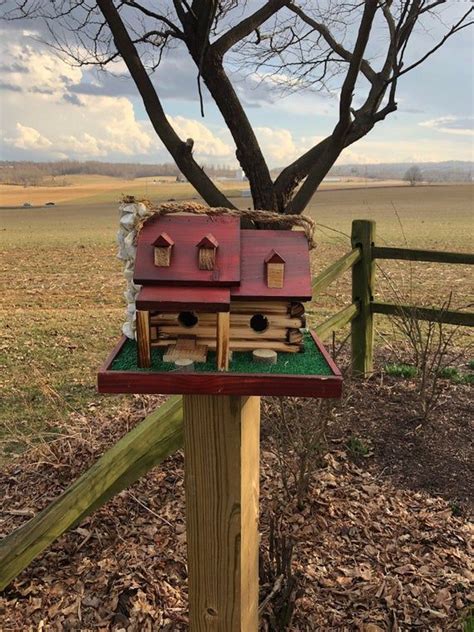 rustic wooden log cabin birdhouse amish  cl etsy   wooden log bird houses