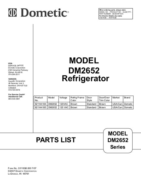 dometic dm parts list