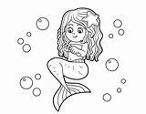 Mermaid Coloring Hair Combing Coloringcrew Her sketch template