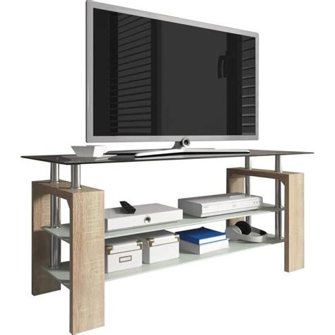 meuble tv design  plateaux en verre  cm coloris sonoma achat vente meuble tv meuble tv