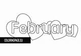 February Month Coloring Word Printable Hearts sketch template