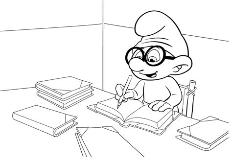 coloring page brainy smurf