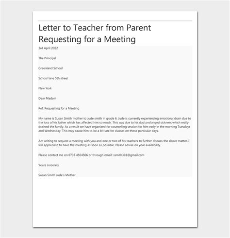 parent teacher request letter