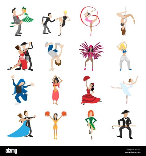 Danzas De Conjunto De Iconos De Dibujos Animados Imagen Vector De Stock