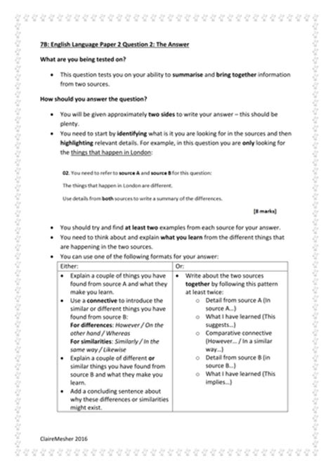 aqa english language gcse paper  question  revision teaching