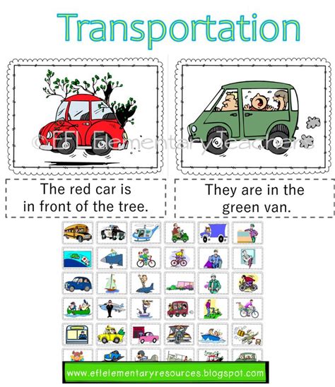 esl transportation prepositions cards    writing purpose