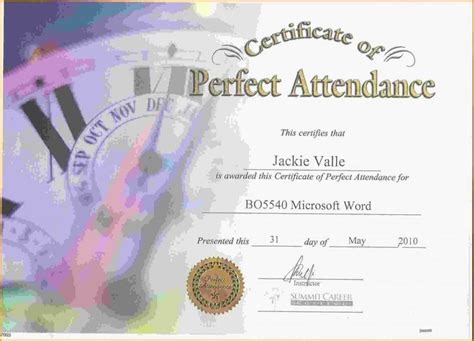 perfect attendance certificate template perfect attendance