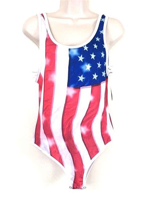 Cold Crush Womens Top Large Bodysuit Patriotic Red White Blue American