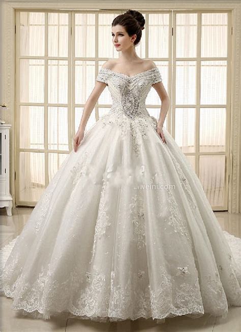 2015 ball gown wedding dresses beaded crystal cathedral