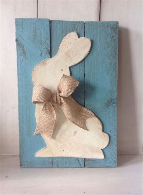 Easter Bunny Country Primitive Rustic Handmade Wood Pallet Sign Burlap