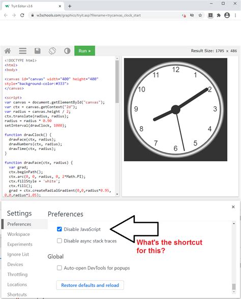 shortcut   disable javascript checkbox  chrome devtools settings stack