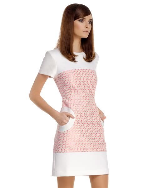 Marmalade Retro Mod Sixties Fitted Dress In White Pink