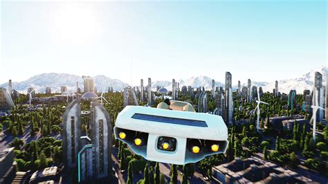 Futuristic Car Flying Over The City Town Architecture Of