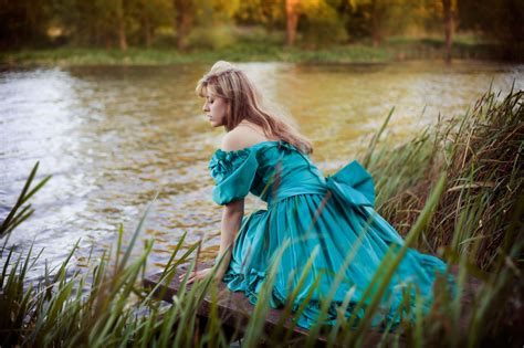 Wallpaper Sunlight Forest Blonde Lake Water Nature Grass Dress