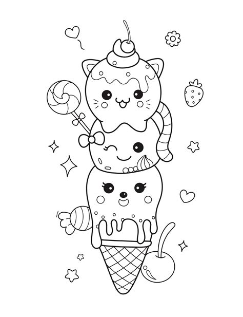 kawaii food ice cream coloring page   freepik