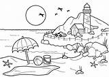 Coloring Beach Pages Summer Evening Sunset Lighthouse Printable Color Print Kids sketch template