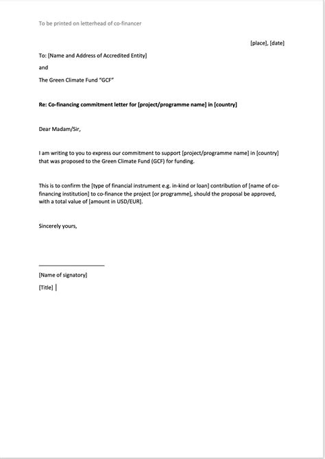 letter  commitment template sample design layout templates