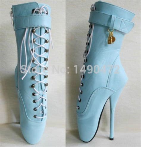 extreme high heel feet bind restraints padlock 18cm 7 ballet blue