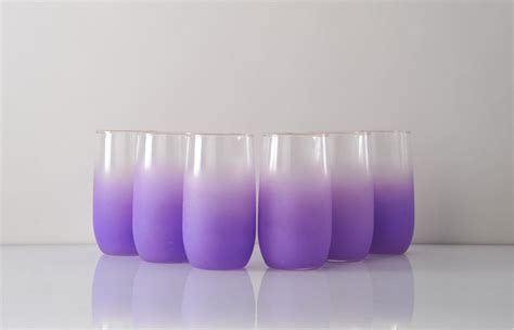 Purple Frosted Vintage Drinking Glass Set Of Six Etsy