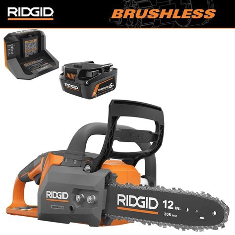 Ridgid 18v Brushless 12 In Electric Battery Chainsaw With 6 0 Ah Max