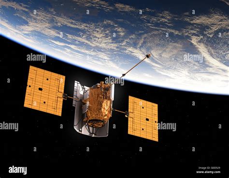international satellite orbiting blue earth  illustration stock