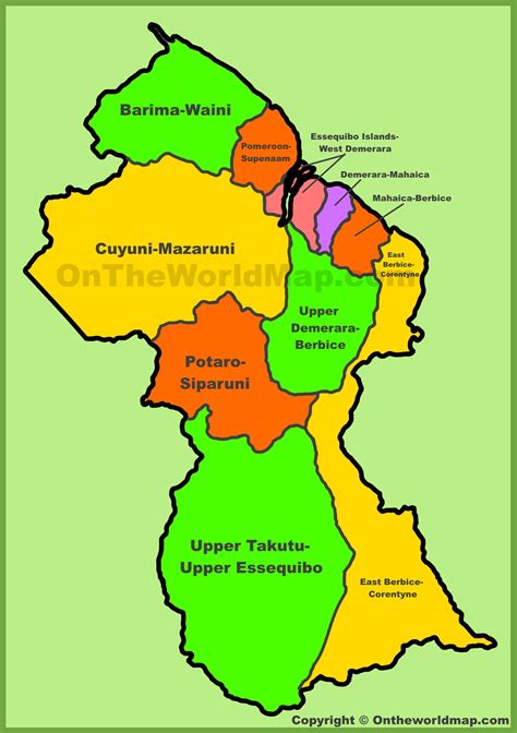 large detailed political  administrative map  guyana  relief