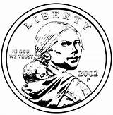 Coloring Sacagawea Pages Dollar Coin Native American Coins Mint Collection 2002 Golden sketch template