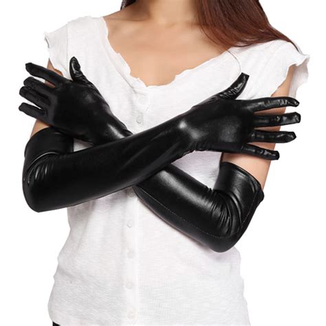 2019 women s sexy faux long leather gloves fashion black