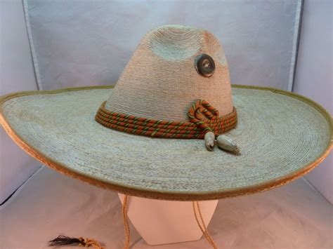 True Vintage 1940s Authentic Mexican Palm Leaf Sombrero Hat W Rope