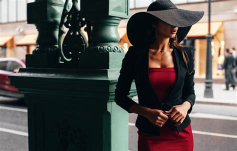 Wallpaper Style Model Hat Red Dress Daria Shy Alexei Trifonov