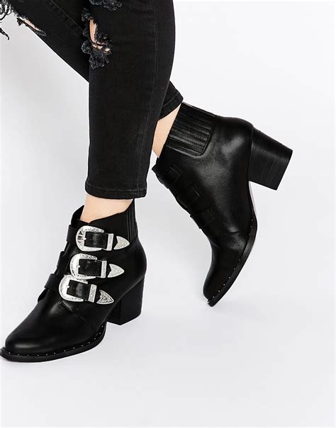asos asos rebel leather western ankle boots  asos