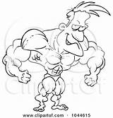 Cartoon Bodybuilder Flexing Outline Illustration Royalty Toonaday Rf Clip Scrawny Mirror Man Ron Leishman sketch template