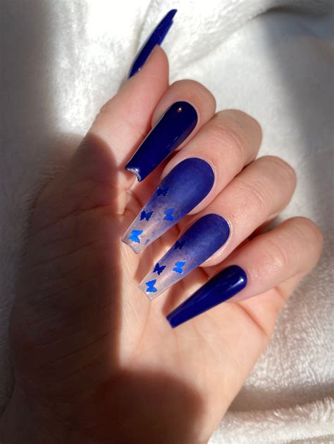 cute butterfly nails acrylic long dark blue butterfly nail